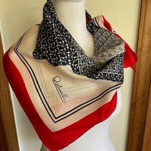 OSTINELLI Signed Red, White, Blue Square Geometric Print Vintage Scarf